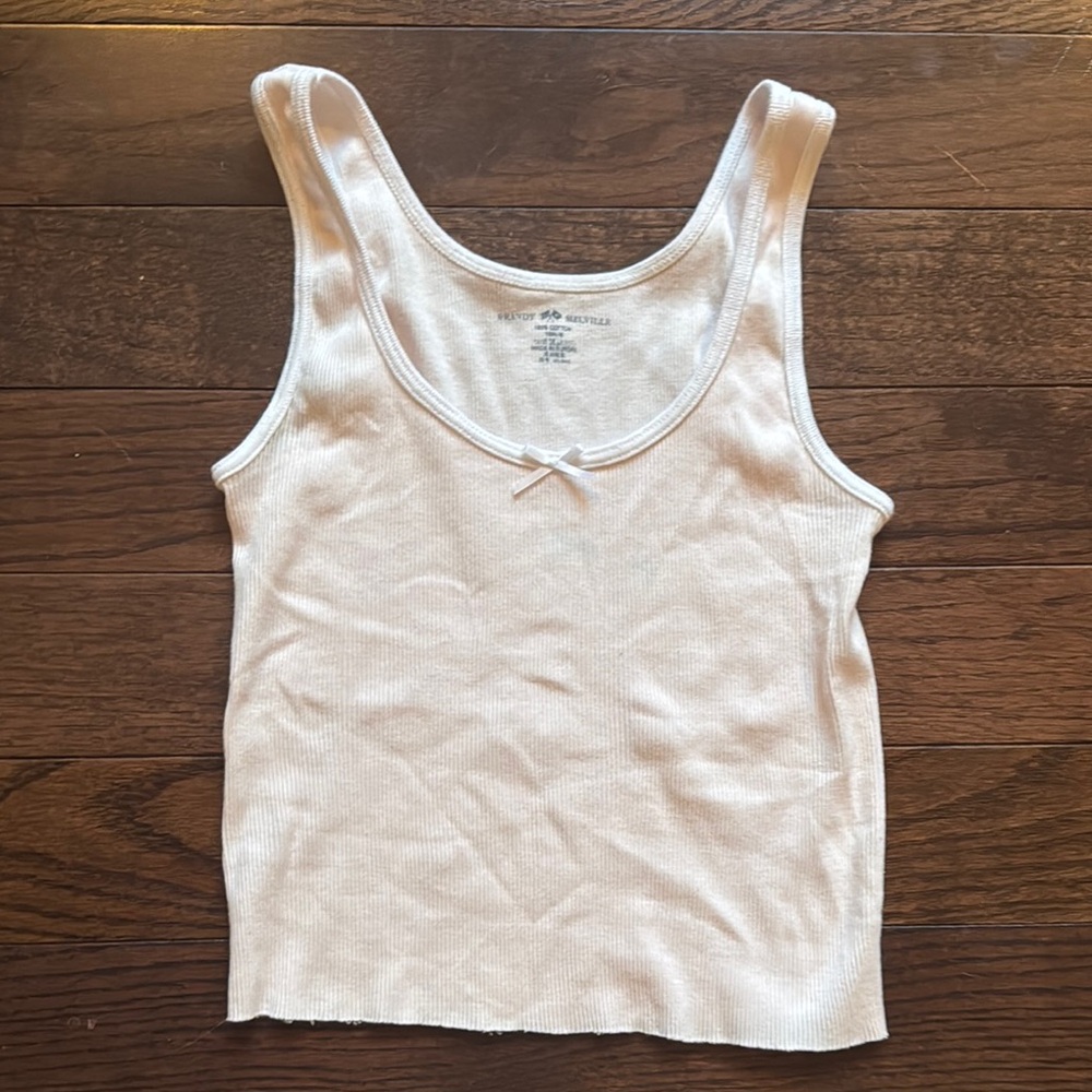 Brandy Melville White Ribbed Tie Front Tank Top